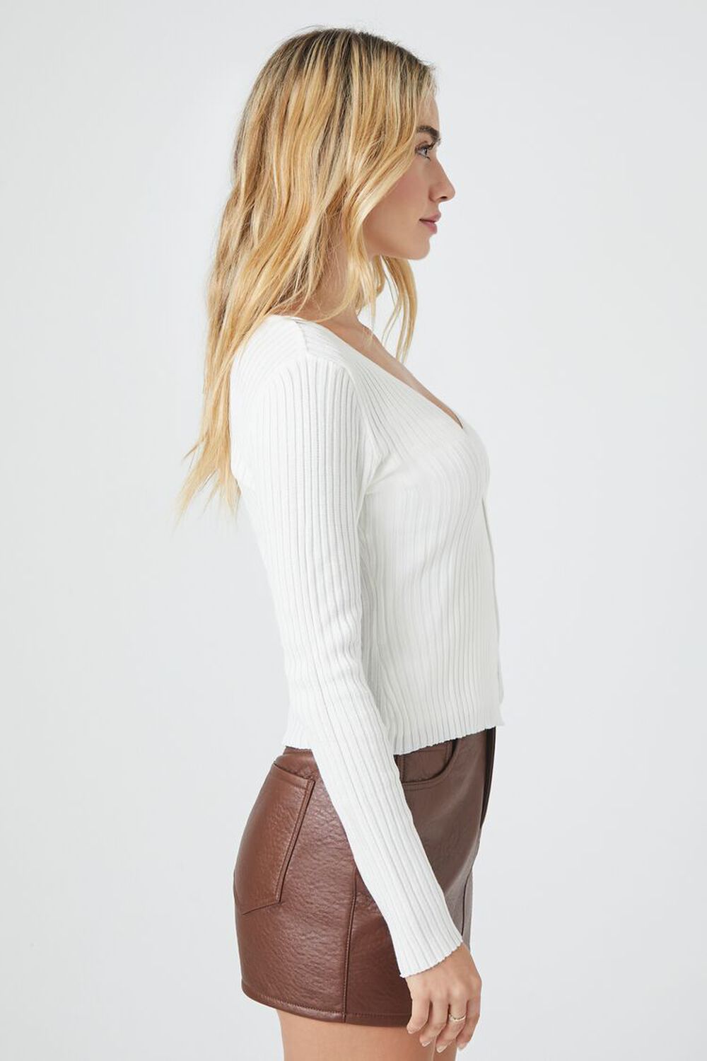 Ribbed Cardigan Sweater Combo Top